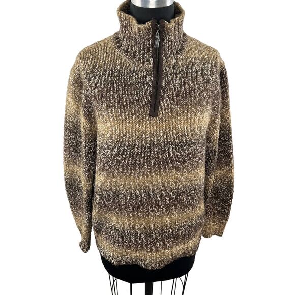 Vintage GAP Brown Knit Striped 1/4 Zip Turtleneck Pullover Sweater M Medium - Picture 1 of 8